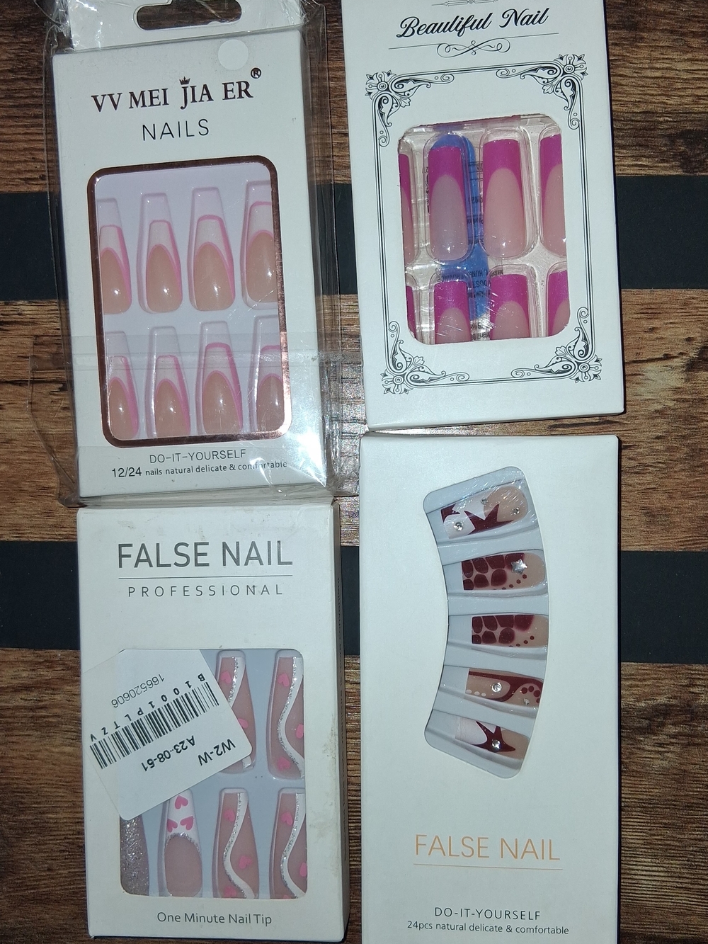 Assorted Pink Nude Press-On Nails Set - 4 Packs